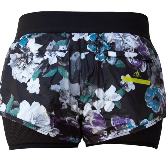 Stella McCartney Adidas Black blossom Women's 2 n 1 running shorts - Picture 5 of 15